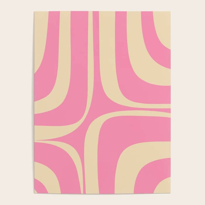 Retro Groove Abstract Pattern In Pink Cream Poster