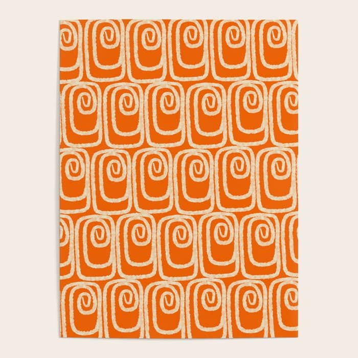 Mid Century Modern Spirra 50s 60s Pattern In Orange And Cream Poster