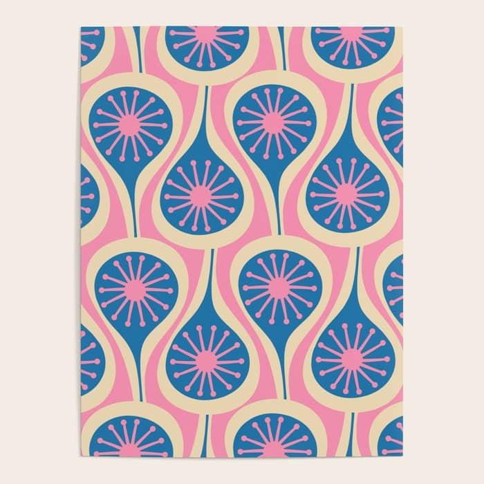 Atomic Drops Mid Century Modern Retro Pattern In Pink And Blue Poster