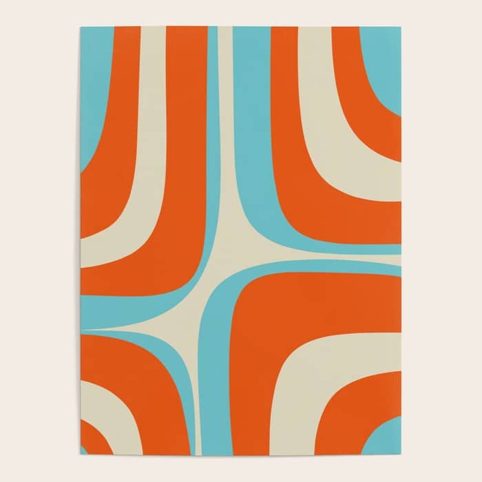 Mid Century Modern Retro Groove Modernist Abstract Pattern In Orange Blue Beige Poster