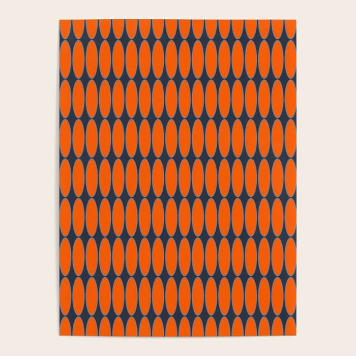 Mid Century Modern Geometric Ovalia Pattern In Orange And Navy Blue Poster