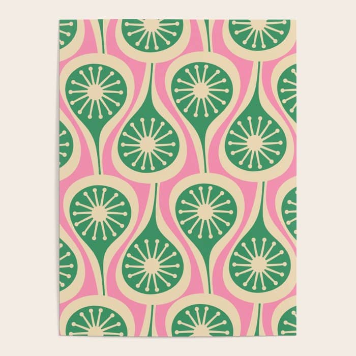 Mid Century Modern Atomic Drops Retro Pattern Pink And Green Poster