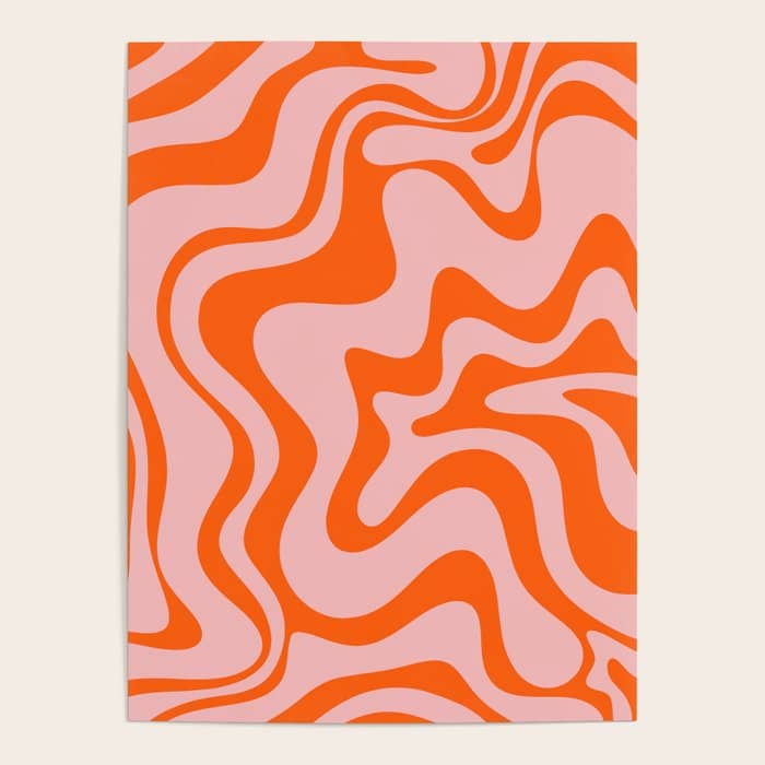 Groovy Retro Liquid Swirl Abstract Orange And Pink Pattern Poster
