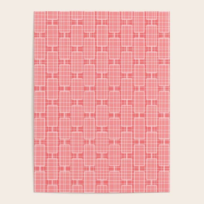 Mid Century Modern Woven Link Pattern In Pink And White Poster