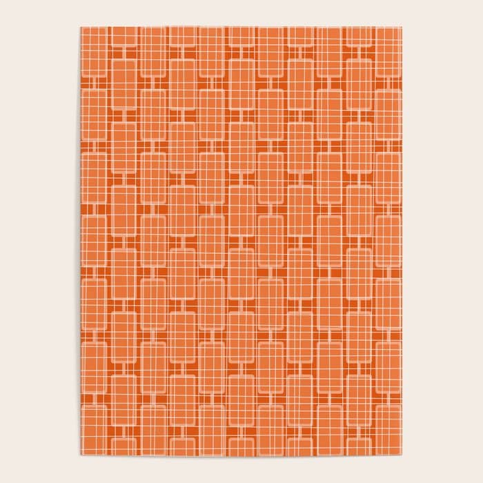 Mid Century Modern Woven Link Pattern In Orange And White Poster