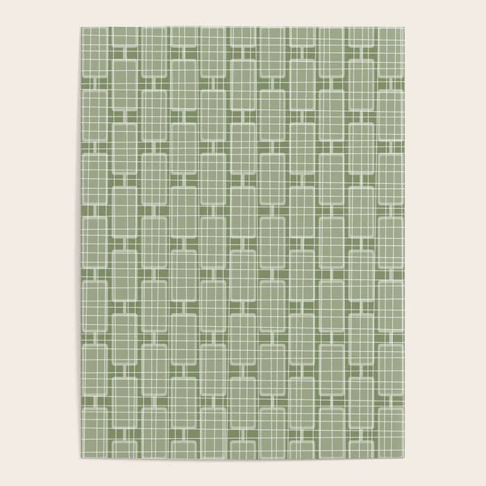 Mid Century Modern Woven Link Pattern In Green Sage Poster