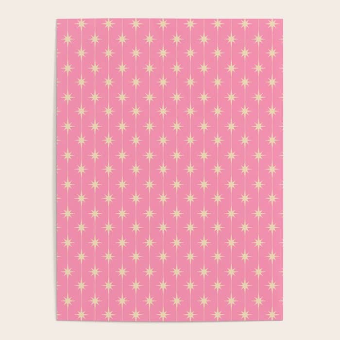 Midcentury Stars And Dots Classic Pink Pattern Poster