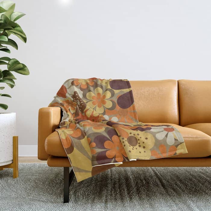70'S Floral Prints, Retro Art Throw Blanket