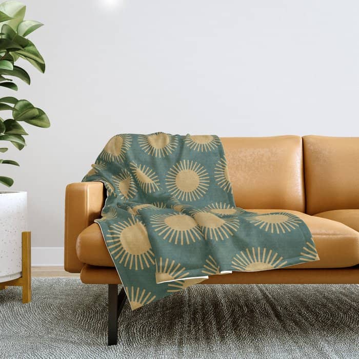 Boho Summer Sun Pattern X Kelly Green And Yellow Throw Blanket