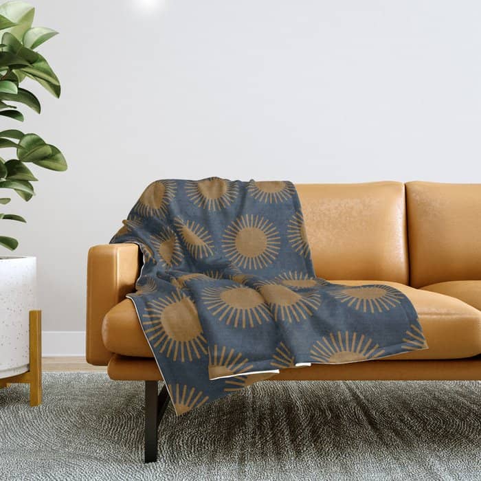 Boho Summer Sun Pattern Vii Navy Blue Burnt Orange Throw Blanket