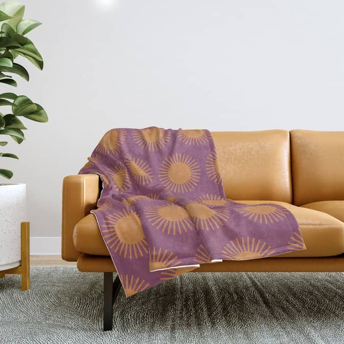 Boho Summer Sun Pattern Vi Purple And Orange Throw Blanket