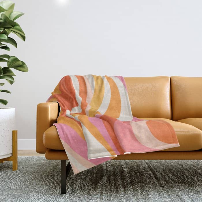 Bold Pink And Orange Groovy Swirl Abstract Pattern 70s Throw Blanket