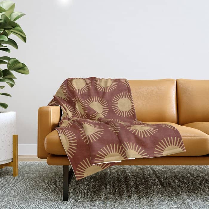 Boho Summer Sun Pattern Iii Brick Red Throw Blanket