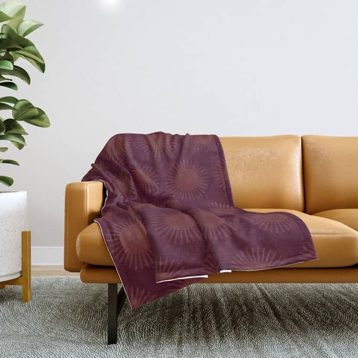 Boho Summer Sun Pattern Xiii Dark Maroon Red Throw Blanket