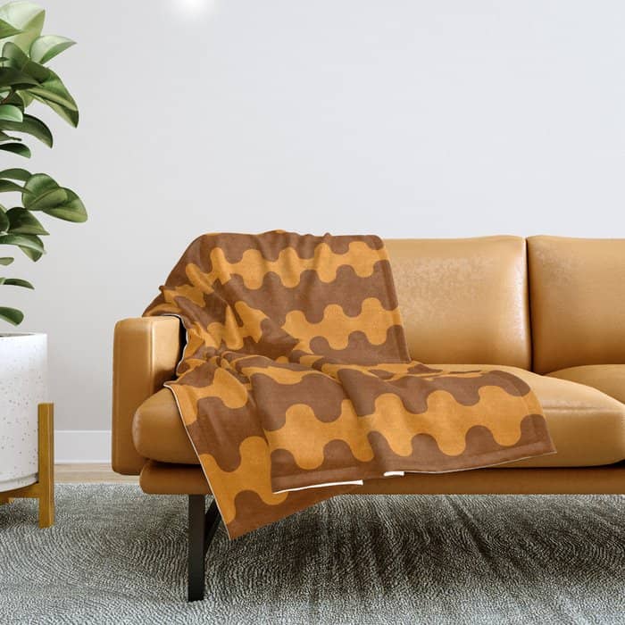Retro 70s Mid Century Ogee A-Go-Go Wobbly Vertical Stripes Brown And Orange Throw Blanket