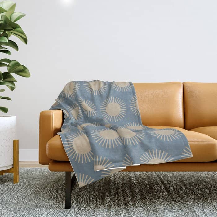 Boho Summer Sun Pattern Xvii Blue And Beige Throw Blanket