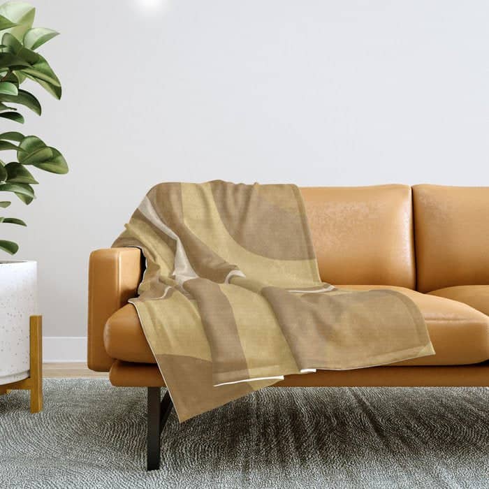 Retro Groove Minimalist Mid Century Modern Abstract In Ochre Dijon Tones Throw Blanket