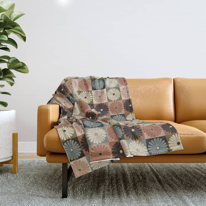 Retro Flowers Check Pattern Ii Throw Blanket