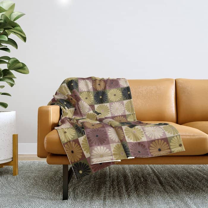Retro Flowers Check Pattern Iii Throw Blanket