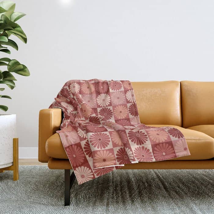 Retro Flowers Check Pattern Xi Throw Blanket