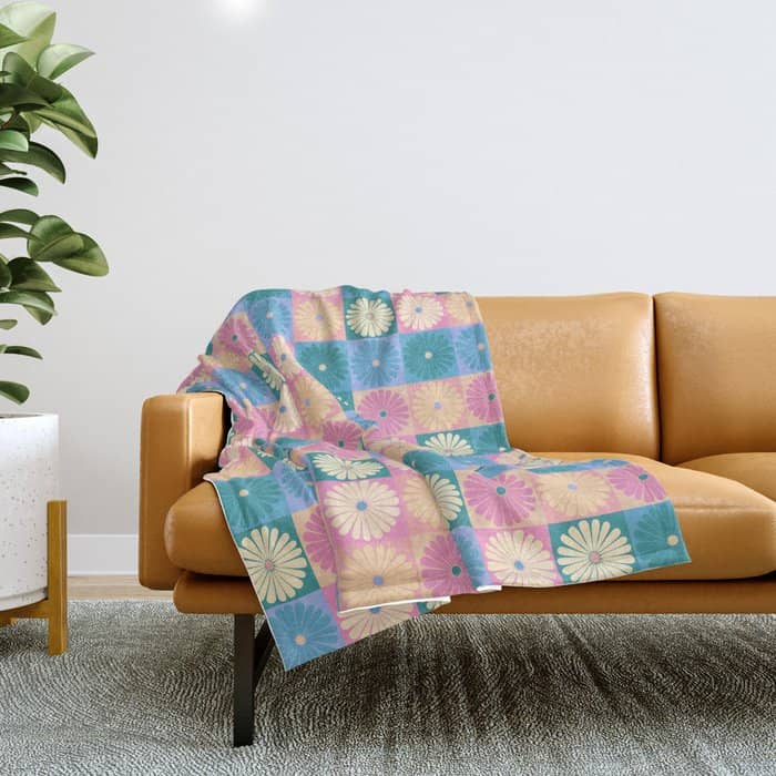 Retro Flowers Check Pattern Xxiii Throw Blanket