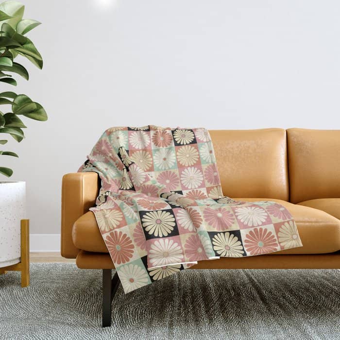 Retro Flowers Check Pattern Xxvi Throw Blanket