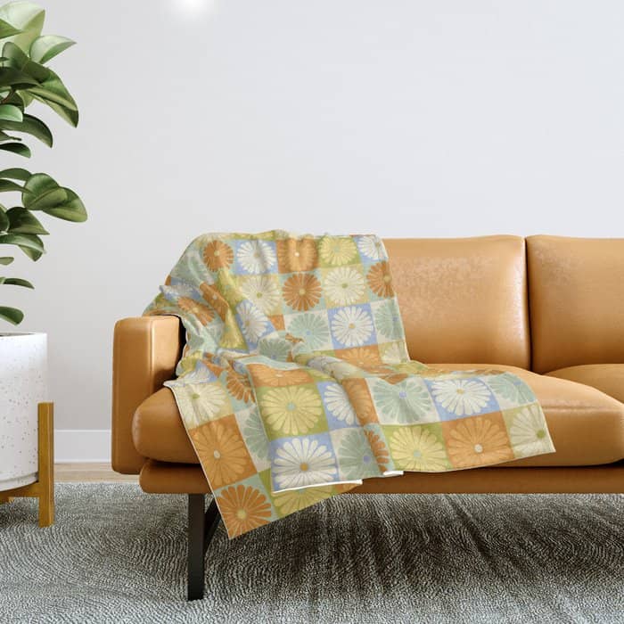 Retro Flowers Check Pattern Xxviii Throw Blanket