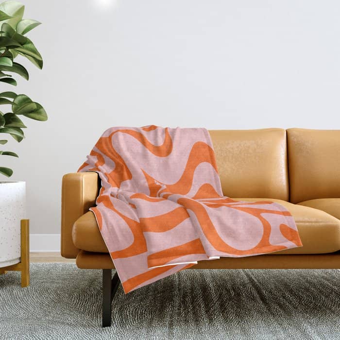 Groovy Retro Liquid Swirl Abstract Orange And Pink Pattern Throw Blanket