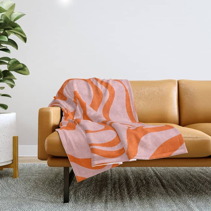 Groovy Retro Liquid Swirl Abstract Orange And Pink Pattern 4 Throw Blanket