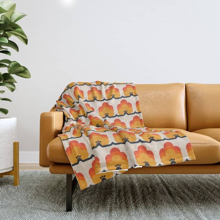 Retro Cloud Stripe 70s Floral Pattern Throw Blanket