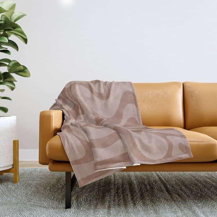Retro Liquid Swirl Abstract Pattern In Double Mocha Throw Blanket