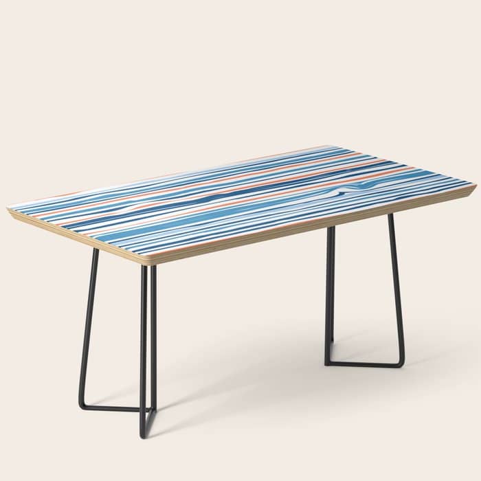 Modern Abstract Ocean Wave Stripes In Classic Blues And Orange Coffee Table