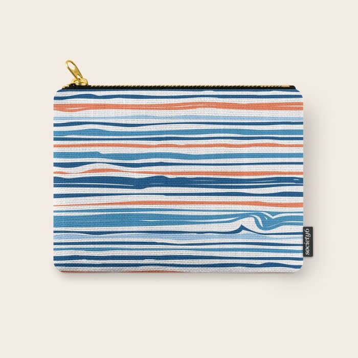 Modern Abstract Ocean Wave Stripes In Classic Blues And Orange Carry All Pouch