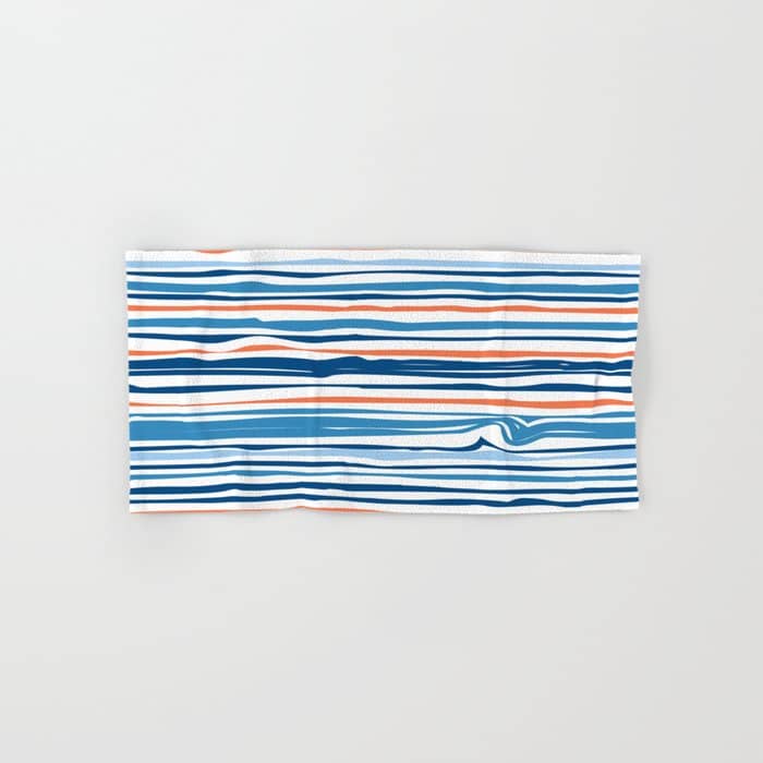 Modern Abstract Ocean Wave Stripes In Classic Blues And Orange Bath Towel