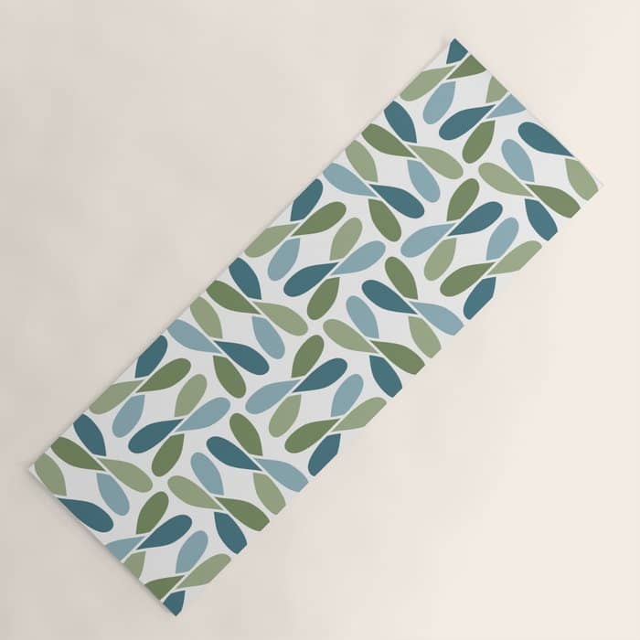 Retro Mid Century Modern Abstract Leaf Pattern Teal Blue Dill Green Yoga Mat