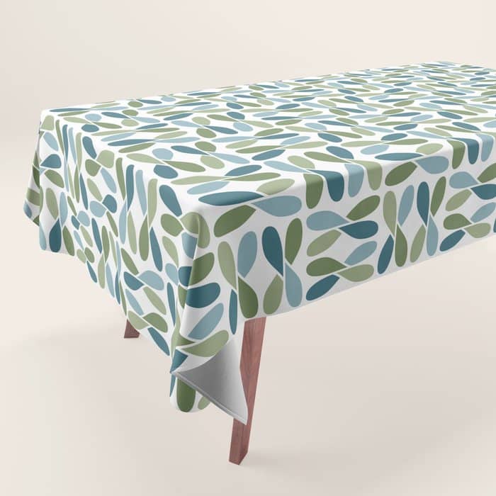 Retro Mid Century Modern Abstract Leaf Pattern Teal Blue Dill Green Tablecloth