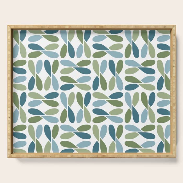 Retro Mid Century Modern Abstract Leaf Pattern Teal Blue Dill Green Serving Tray