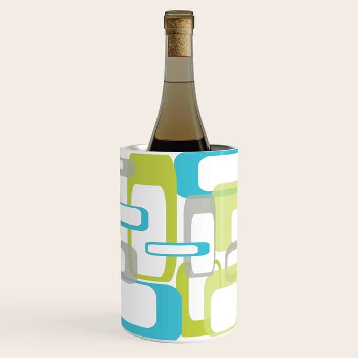 Mid-Century Modern Rectangle Design Blue Green And Gray Wine Chiller