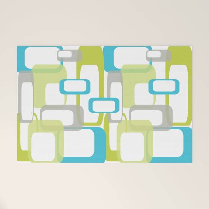 Mid-Century Modern Rectangle Design Blue Green And Gray Welcome Mat