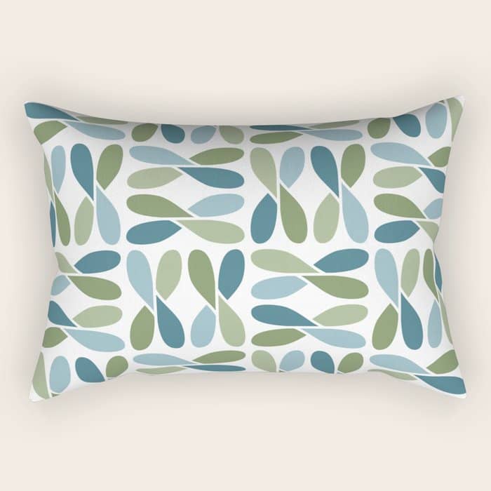 Retro Mid Century Modern Abstract Leaf Pattern Teal Blue Dill Green Rectangular Pillow