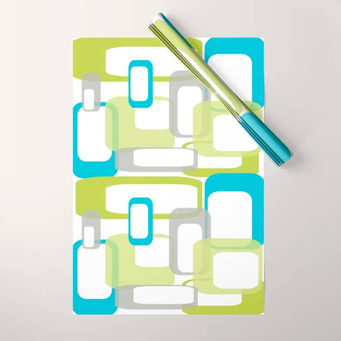 Mid-Century Modern Rectangle Design Blue Green And Gray Wrapping Paper