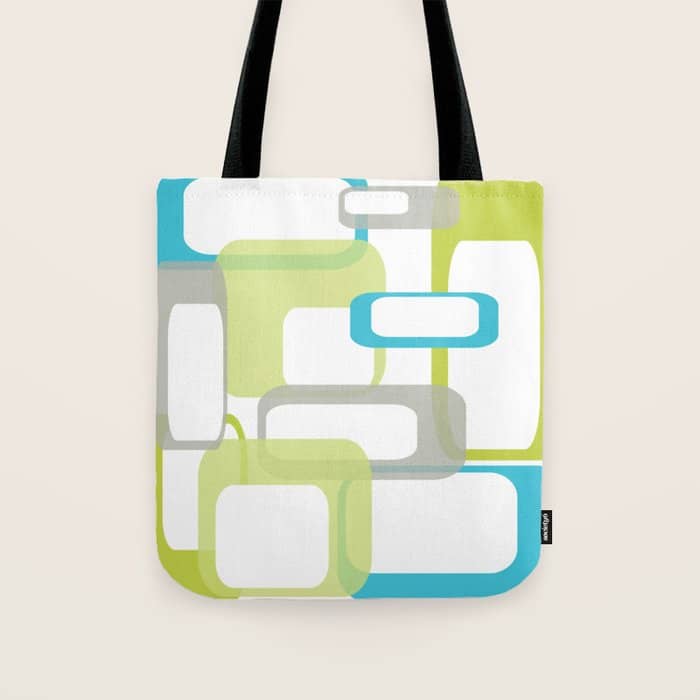 Mid-Century Modern Rectangle Design Blue Green And Gray Tote Bag