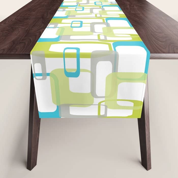 Mid-Century Modern Rectangle Design Blue Green And Gray Table Runner