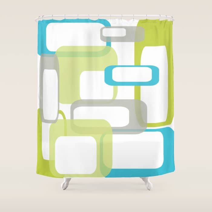 Mid-Century Modern Rectangle Design Blue Green And Gray Shower Curtain