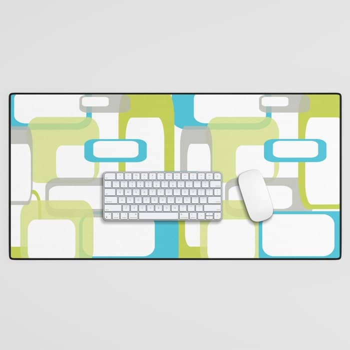 Mid-Century Modern Rectangle Design Blue Green And Gray Desk Mat
