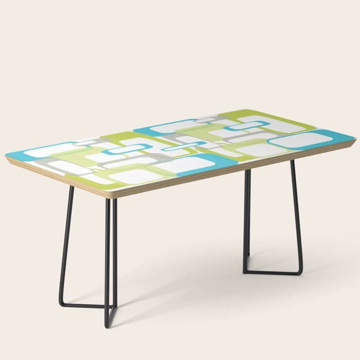 Mid-Century Modern Rectangle Design Blue Green And Gray Coffee Table