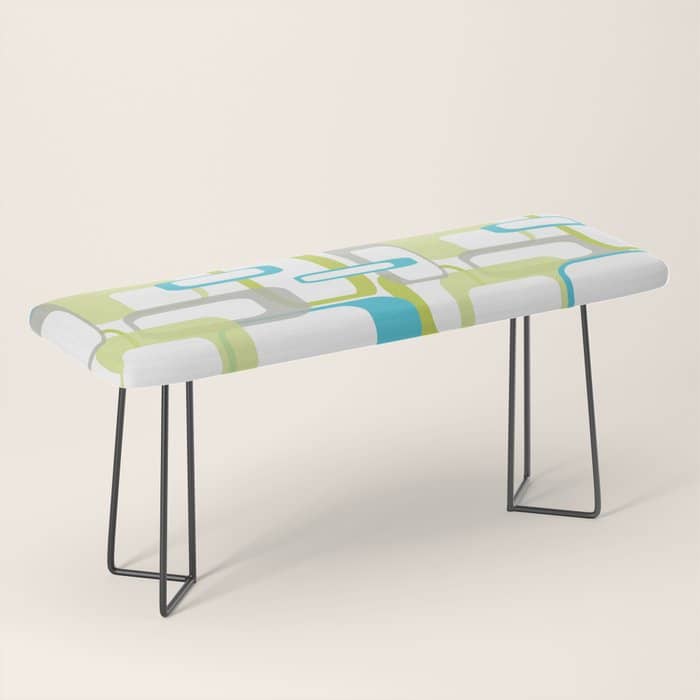 Mid-Century Modern Rectangle Design Blue Green And Gray Bench