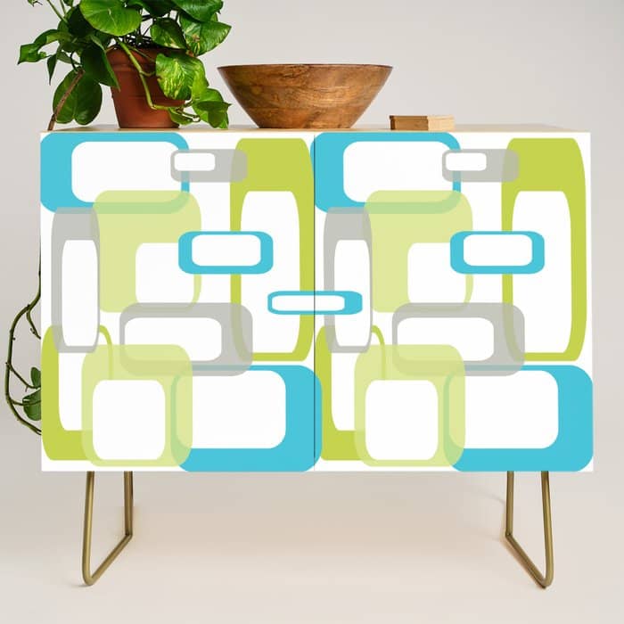 Mid-Century Modern Rectangle Design Blue Green And Gray Credenza