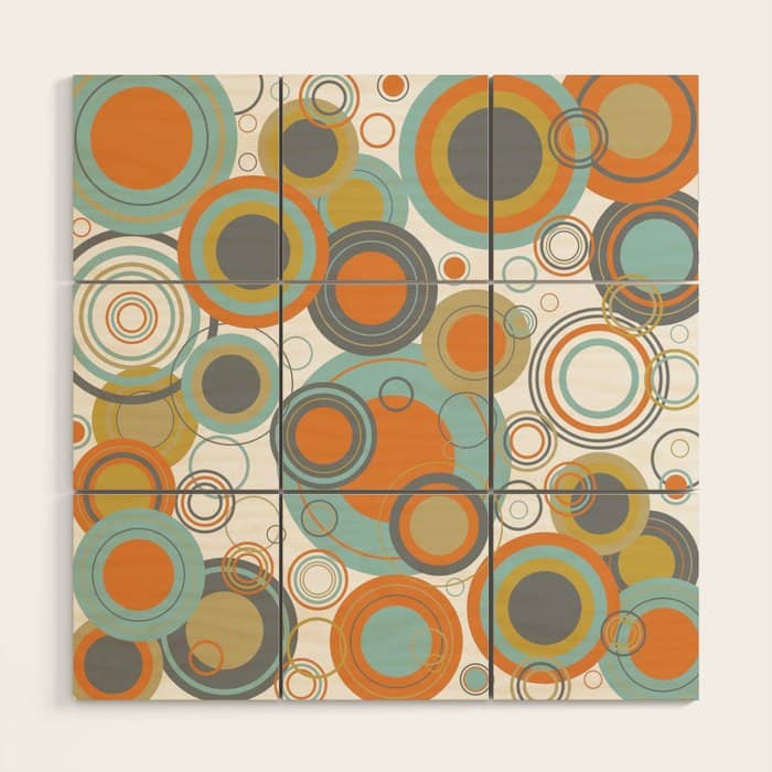 Retro Mid Century Modern Circles Geometric Bubbles Pattern Wood Wall Art