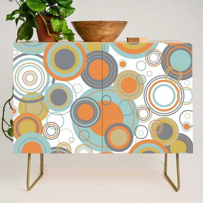 Retro Mid Century Modern Circles Geometric Bubbles Pattern Credenza